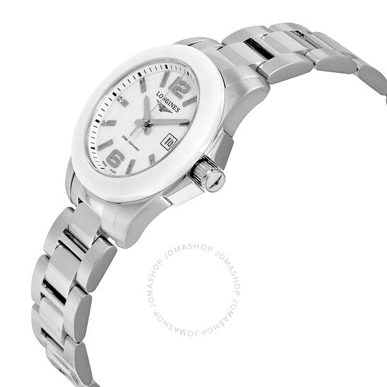 لونجين، ساعة كونكويست للسيدات بمينا أبيض وستانلس ستيل