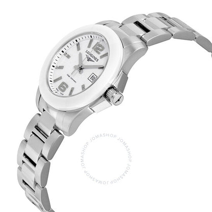 لونجين، ساعة كونكويست للسيدات بمينا أبيض وستانلس ستيل