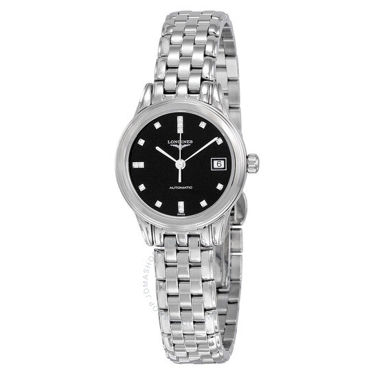 Longines, Diamond Automatic Black Dial Stainless Steel Ladies Watch