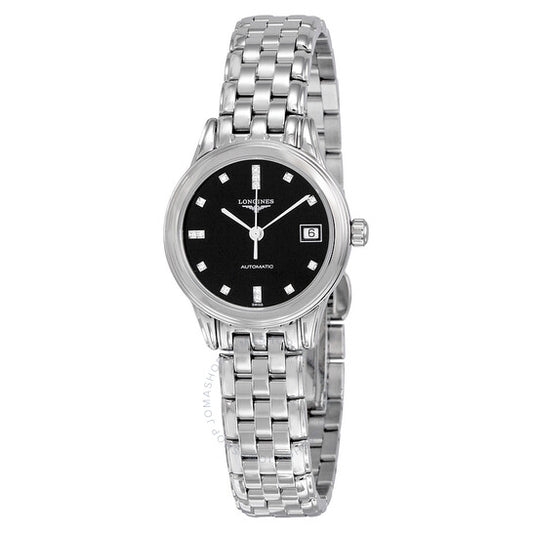 Longines, Diamond Automatic Black Dial Stainless Steel Ladies Watch
