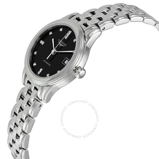 Longines, Diamond Automatic Black Dial Stainless Steel Ladies Watch