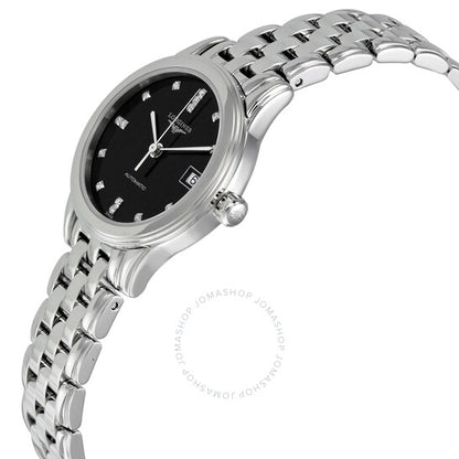 Longines, Diamond Automatic Black Dial Stainless Steel Ladies Watch