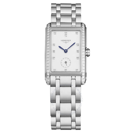 ساعة لونجين دولتشي فيتا كوارتز ألماسية بيضاء بمينا من عرق اللؤلؤ للسيدات