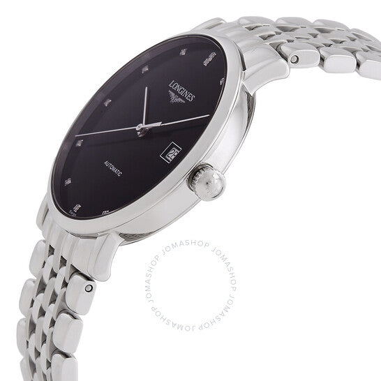 لونجين، ساعة رجالية أوتوماتيكية أنيقة بمينا أسود مرصعة بالألماس