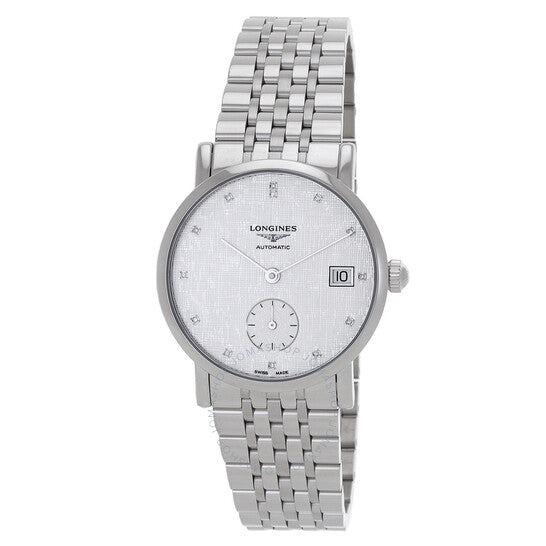 لونجين، ساعة أنيقة أوتوماتيكية للسيدات بمينا فضي مرصعة بالألماس