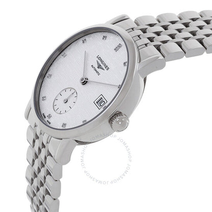 لونجين، ساعة أنيقة أوتوماتيكية للسيدات بمينا فضي مرصعة بالألماس