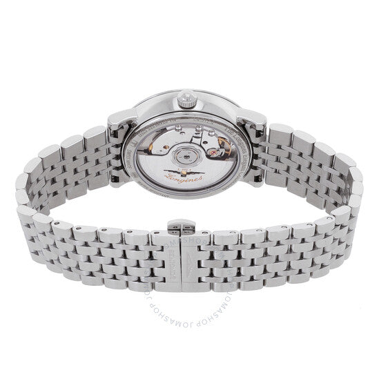 لونجين، ساعة أنيقة أوتوماتيكية للسيدات بمينا فضي مرصعة بالألماس