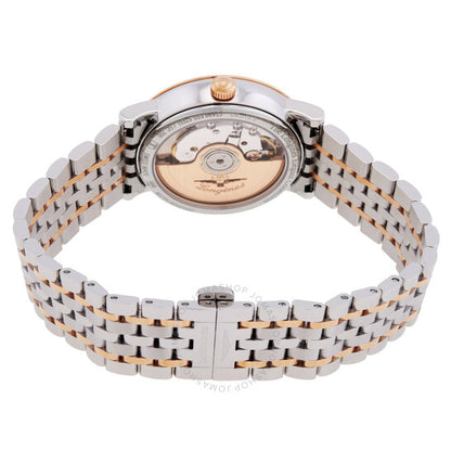 لونجين، ساعة أنيقة أوتوماتيكية للسيدات بمينا فضي مرصعة بالألماس