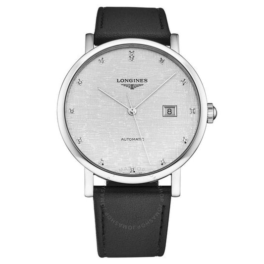 لونجين، ساعة رجالية أوتوماتيكية أنيقة بمينا فضي مرصعة بالألماس
