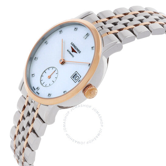 لونجين، ساعة أنيقة أوتوماتيكية للسيدات بمينا أبيض من الماس