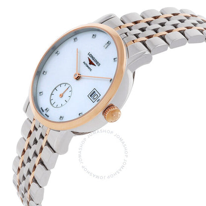 لونجين، ساعة أنيقة أوتوماتيكية للسيدات بمينا أبيض من الماس