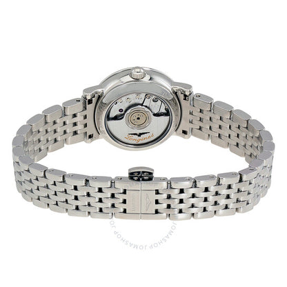 لونجين، ساعة نسائية أنيقة أوتوماتيكية بمينا أسود مرصعة بالألماس