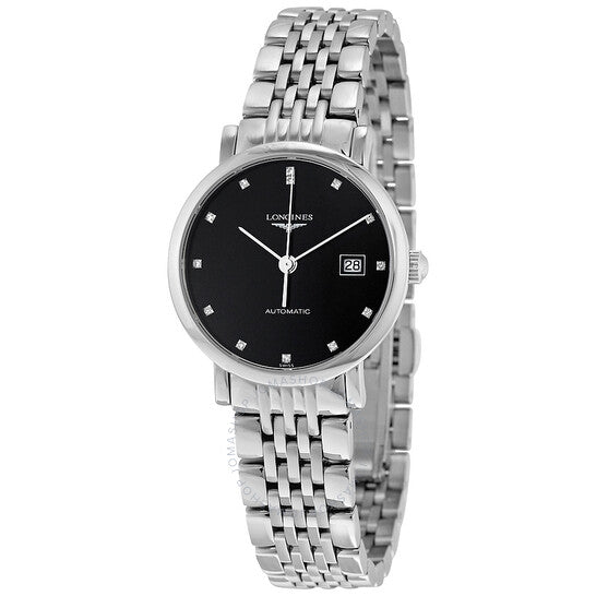 Longines, Elegant Black Dial Stainless Steel Ladies Watch