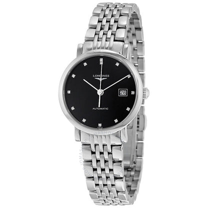 Longines, Elegant Black Dial Stainless Steel Ladies Watch