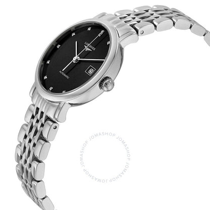 Longines, Elegant Black Dial Stainless Steel Ladies Watch