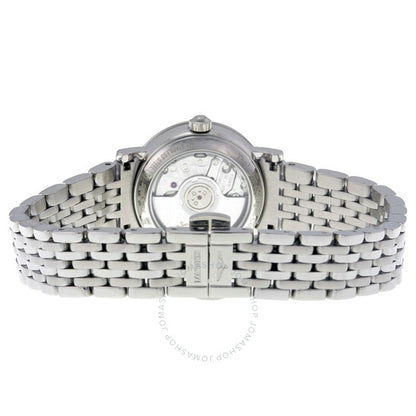 لونجين، ساعة أنيقة للسيدات بمينا أبيض من الفولاذ المقاوم للصدأ