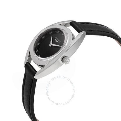 ساعة لونجين إكويستريان كوارتز مرصعة بالألماس ومينا سوداء للسيدات