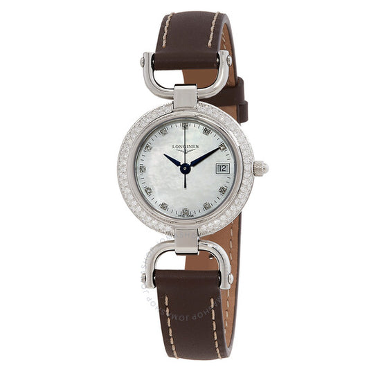 ساعة لونجين إكويستريان كوارتز للسيدات بمينا من عرق اللؤلؤ الأبيض والألماس