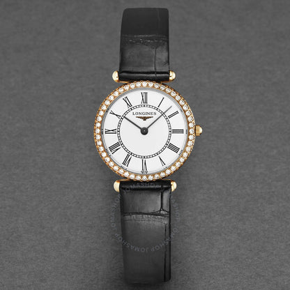 ساعة لونجين جراند كلاسيك كوارتز للسيدات بمينا أبيض
