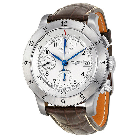 ساعة لونجين هيريتيج كوليكشن كرونوغراف للرجال بمينا فضي وجلد، L27414732