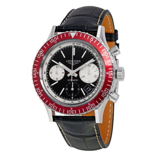 ساعة لونجين هيريتيج دايفر أوتوماتيكية للرجال بمينا أسود وكرونوغراف
