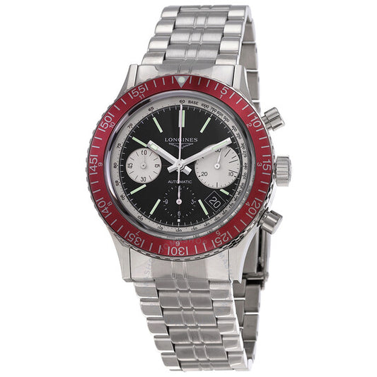 ساعة لونجين هيريتيج دايفر كرونوغراف أوتوماتيكية للرجال بمينا أسود