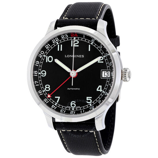 Longines, Heritage Military 1938 Black Dial Black Leather Band Stainless Steel Case Automatic Men's Watch