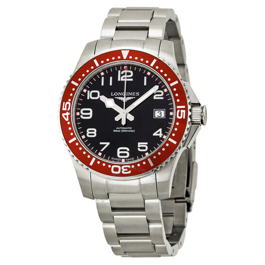 Longines, Hydro Conquest Black Dial Red Bezel Stainless Steel Men's Watch