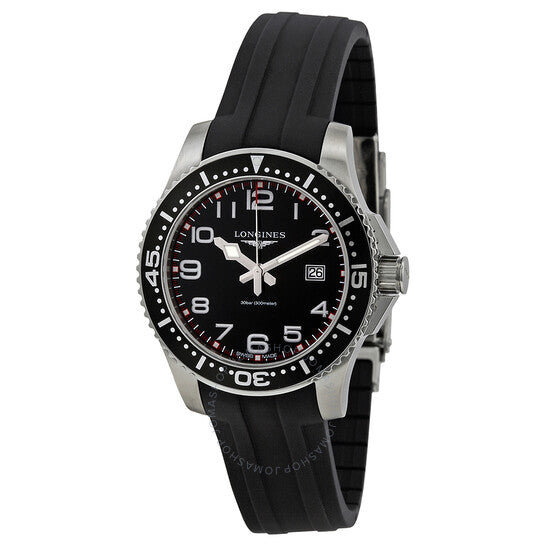 Longines, HydroConquest Black Dial Black Rubber Strap Men's Watch