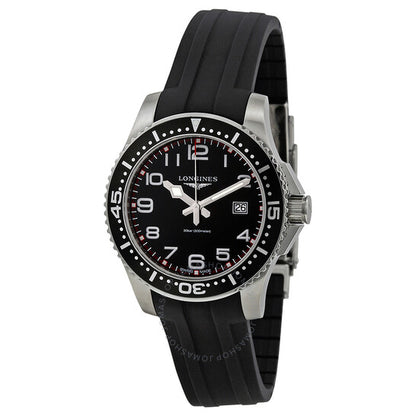 Longines, HydroConquest Black Dial Black Rubber Strap Men's Watch