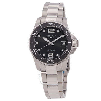 ساعة لونجين هيدروكونكويست كوارتز نسائية بمينا سوداء