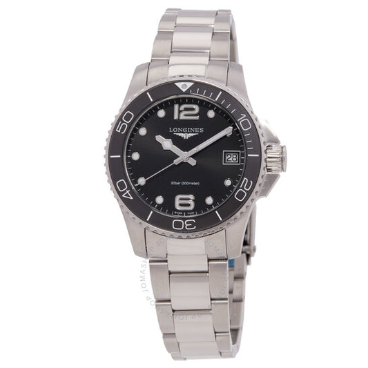 ساعة لونجين هيدروكونكويست كوارتز نسائية بمينا سوداء