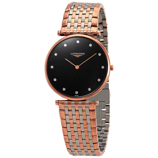Longines, La Grande Classique Black Diamond Dial Ladies Two Tone Watch