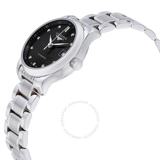 ساعة لونجين ماستر أوتوماتيكية بمينا أسود من الماس للسيدات