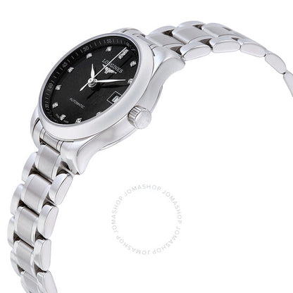 ساعة لونجين ماستر أوتوماتيكية بمينا أسود من الماس للسيدات