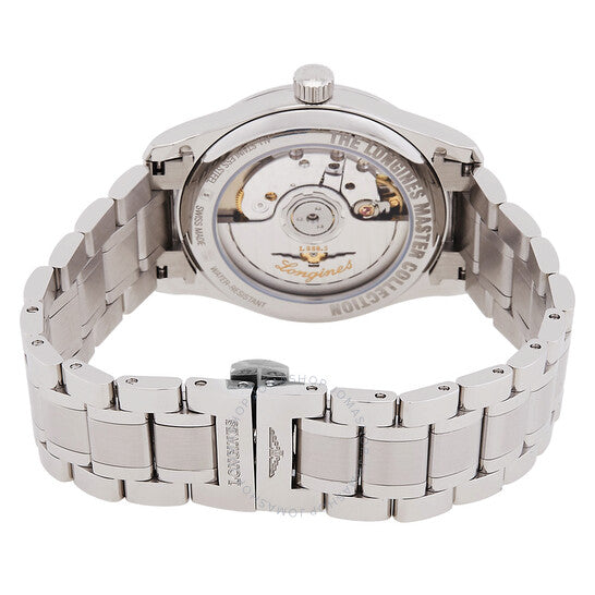 ساعة لونجين ماستر أوتوماتيكية بمينا زرقاء مرصعة بالألماس للسيدات