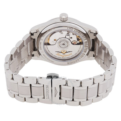 ساعة لونجين ماستر أوتوماتيكية بمينا زرقاء مرصعة بالألماس للسيدات