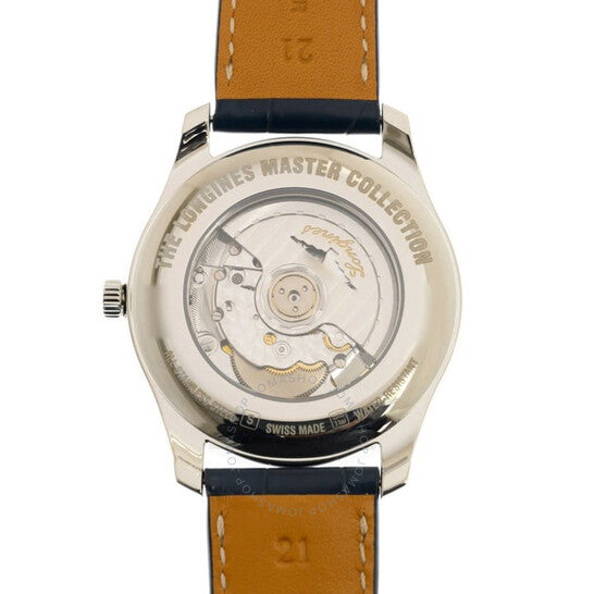 ساعة لونجين ماستر أوتوماتيكية مرصعة بالألماس للرجال بمينا أزرق