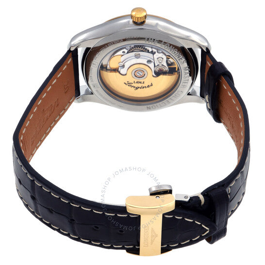 ساعة لونجين ماستر أوتوماتيكية للرجال بمينا ذهبي مرصعة بالألماس