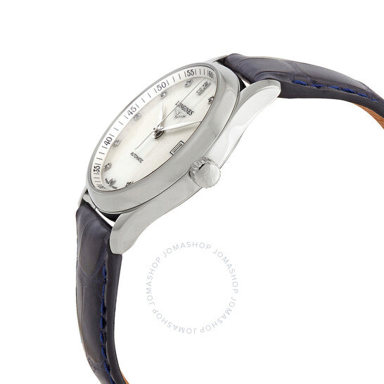 ساعة لونجين ماستر أوتوماتيكية للسيدات بمينا أبيض من الألماس