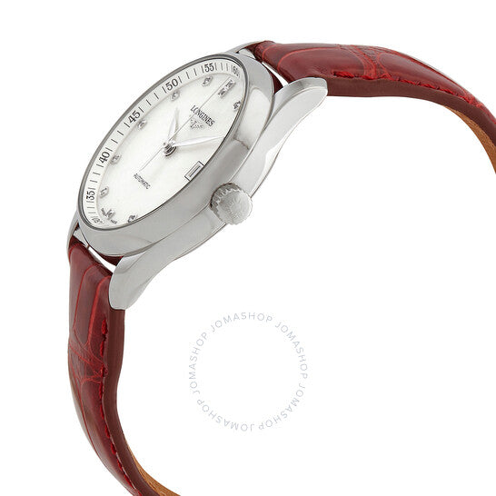 ساعة لونجين ماستر أوتوماتيكية للسيدات بمينا أبيض من الألماس