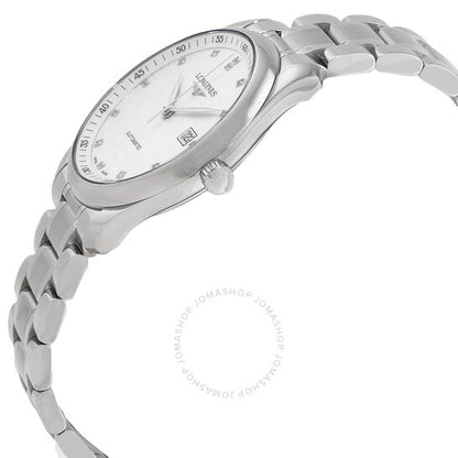 ساعة لونجين ماستر أوتوماتيكية للرجال بمينا أبيض مرصعة بالألماس