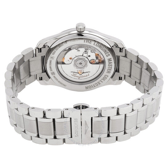 ساعة لونجين ماستر أوتوماتيكية للرجال بمينا أبيض مرصعة بالألماس