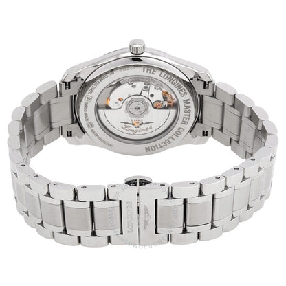 ساعة لونجين ماستر أوتوماتيكية للرجال بمينا أبيض مرصعة بالألماس