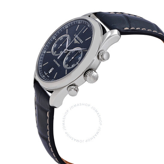 ساعة لونجين ماستر كرونوغراف أوتوماتيكية للرجال بمينا أزرق