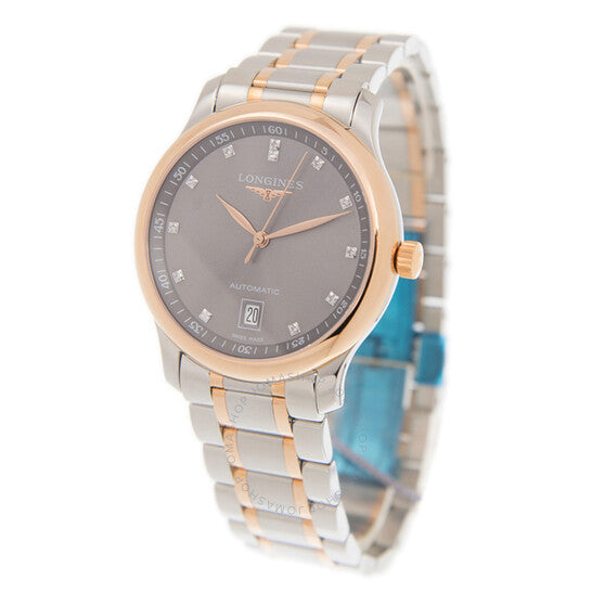 ساعة لونجين ماستر كوليكشن للرجال بمينا رمادي مرصعة بالألماس