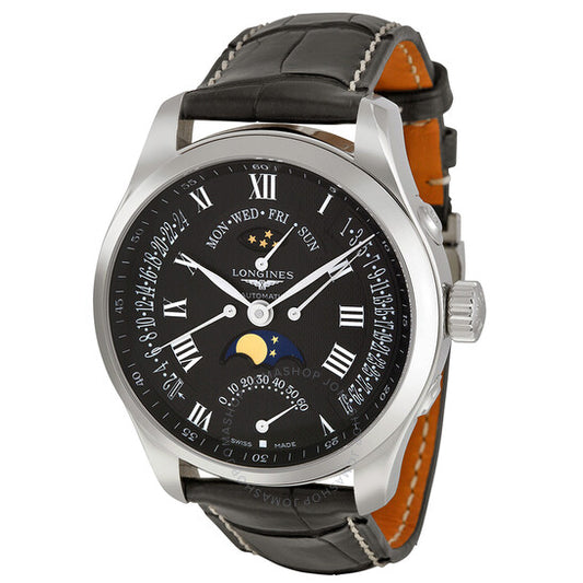 ساعة لونجين ماستر كوليكشن مون فيز جي إم تي للرجال من الجلد الأسود L27394517