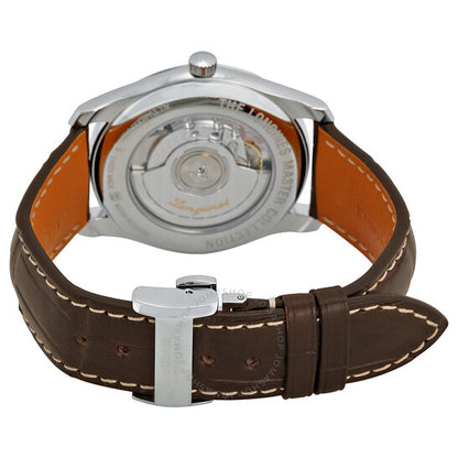 ساعة لونجين ماستر أوتوماتيك بمينا فضي وجلد بني