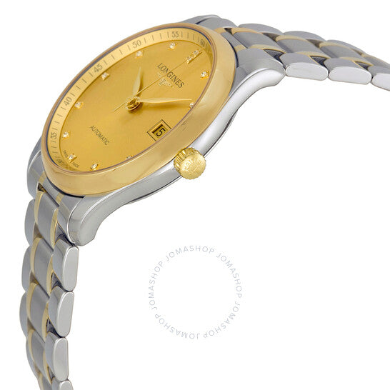 ساعة لونجين ماستر للرجال بمينا من الذهب ثنائي اللون ومرصعة بالألماس