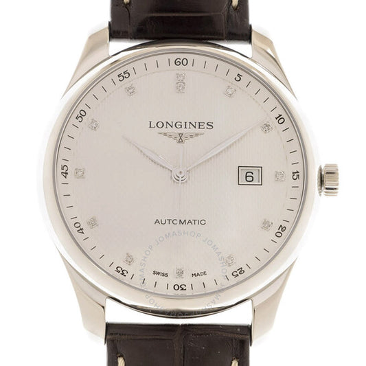 ساعة لونجين ماستر الترا ثين الأوتوماتيكية للرجال بمينا فضي مرصعة بالألماس